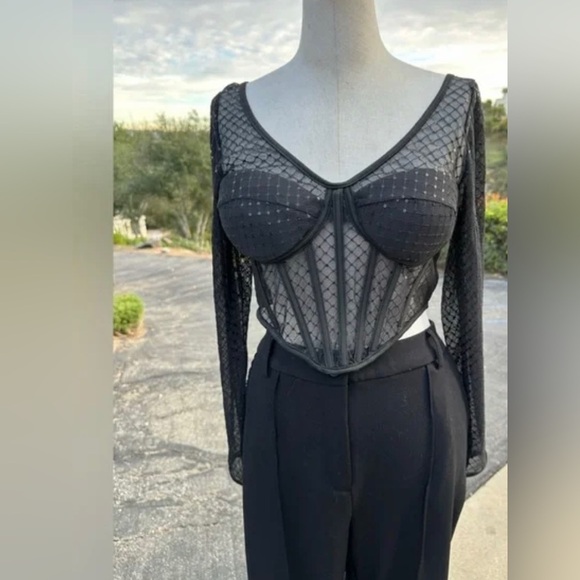 Sincerely Jules NWT Black Sheer Long Sleeve Bustier - Picture 2 of 11